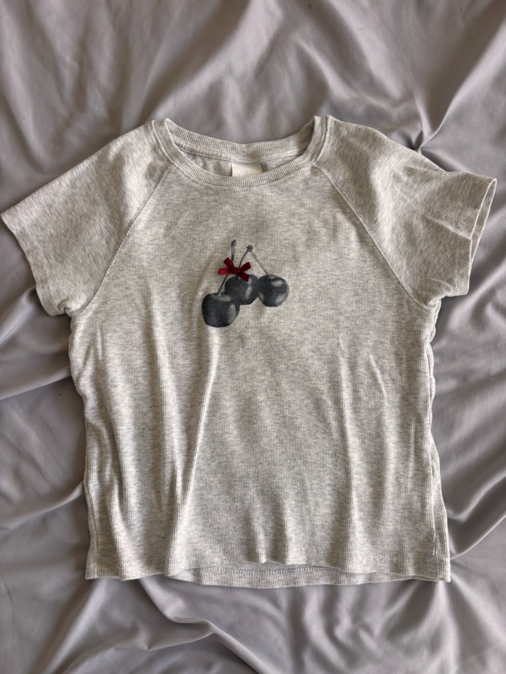 Zara Kids Grey Short Sleeve Tee Shirt with Cherries Size 13-14 years Girls